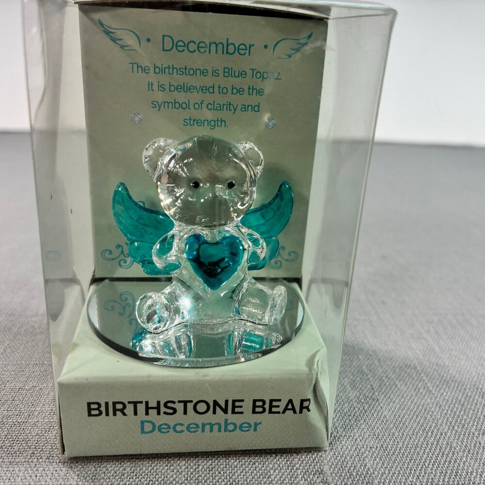 Interiors by Design December Birthstone Bear Blue Topaz Angel Glass Figurine NIB